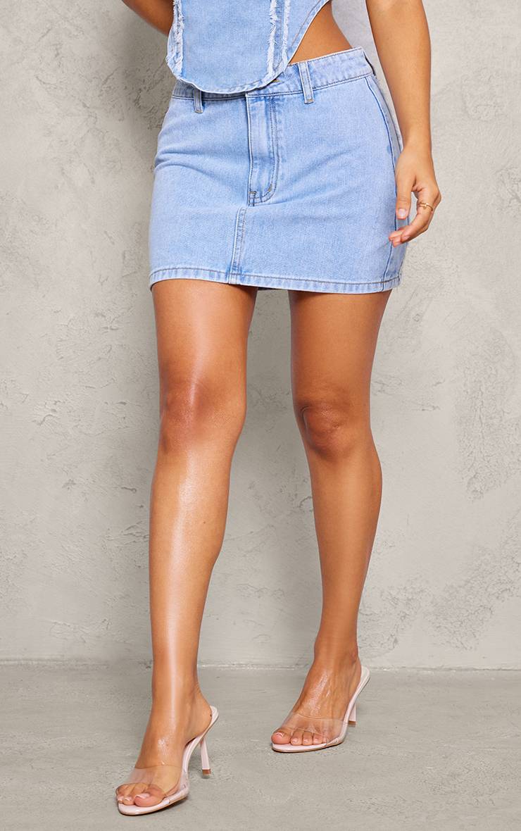 Bleu Clair Jupe Mini En Denim Brodé Petite