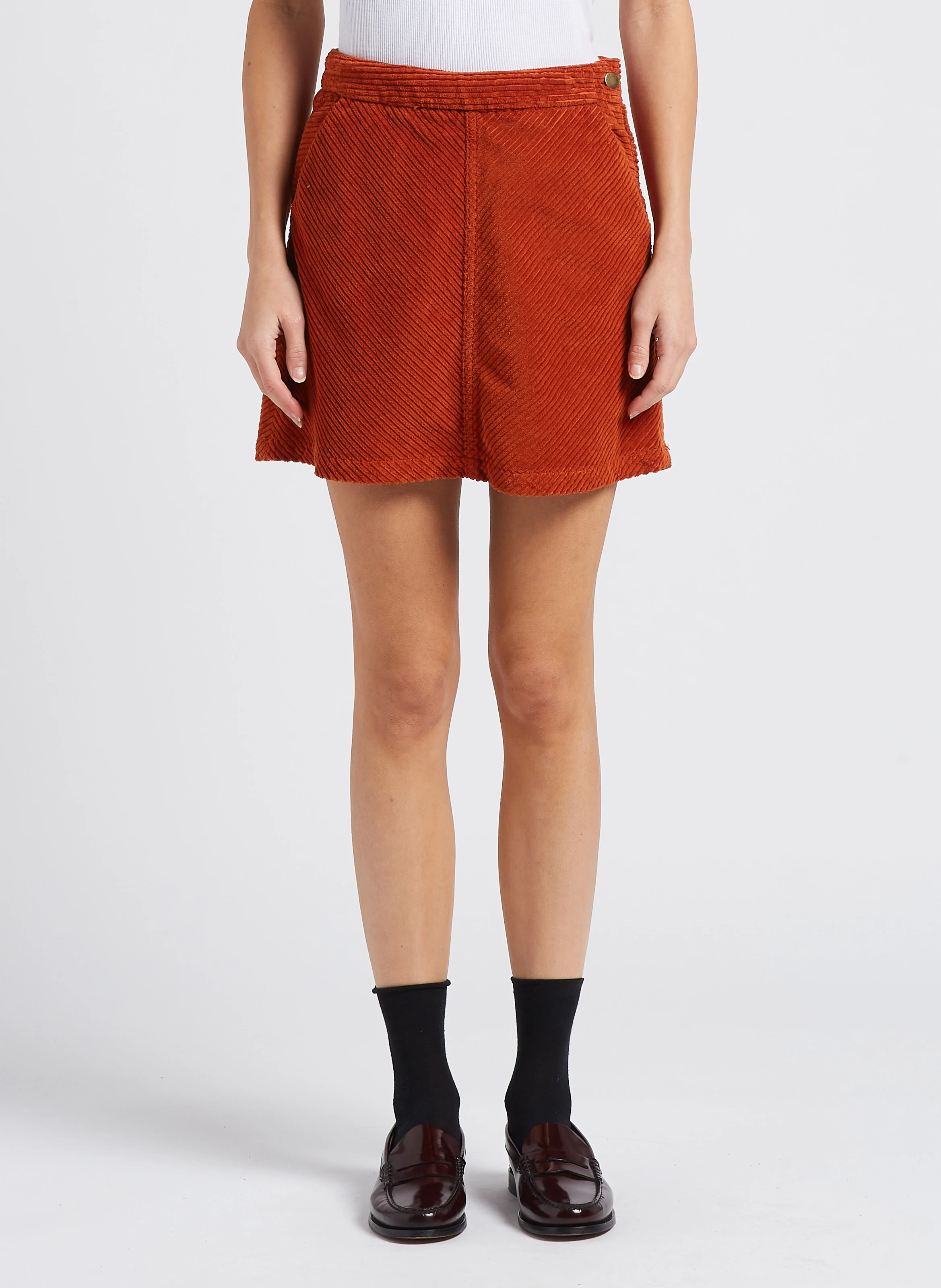DELICIEUSE - Jupe droite taille haute en coton mélangé | Orange