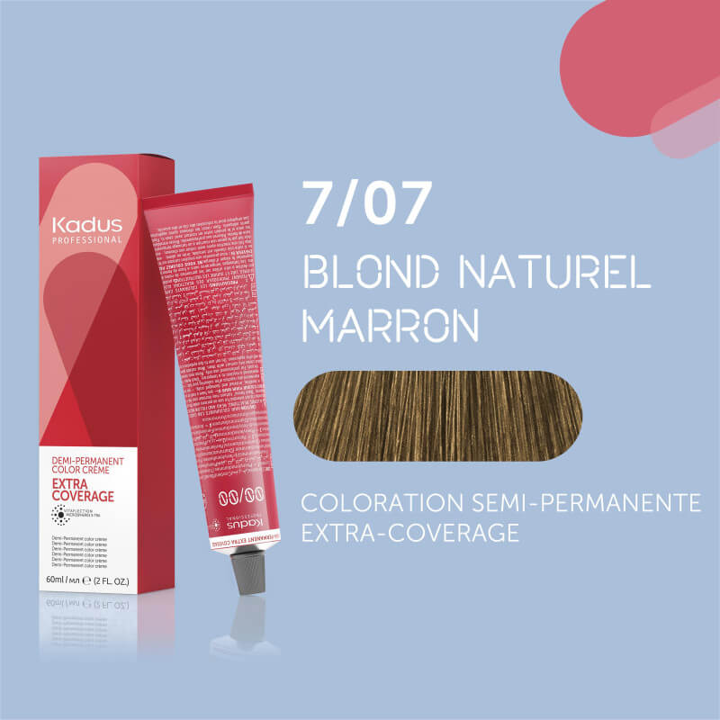 Coloration semi-permanente extra Coverage 7/07 blond naturel marron Kadus 60ML