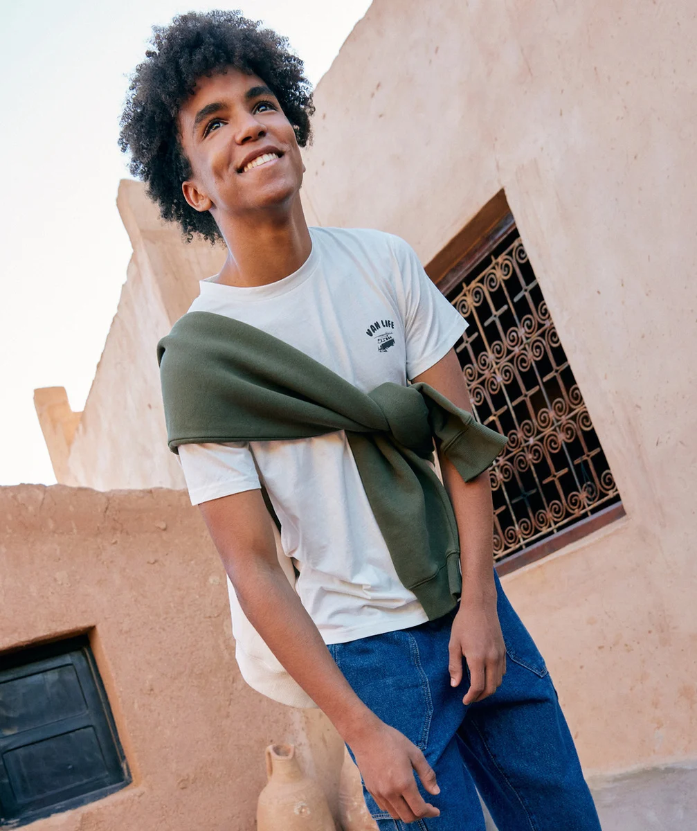 t-shirt manches courtes garçon en coton bio blanc message van life