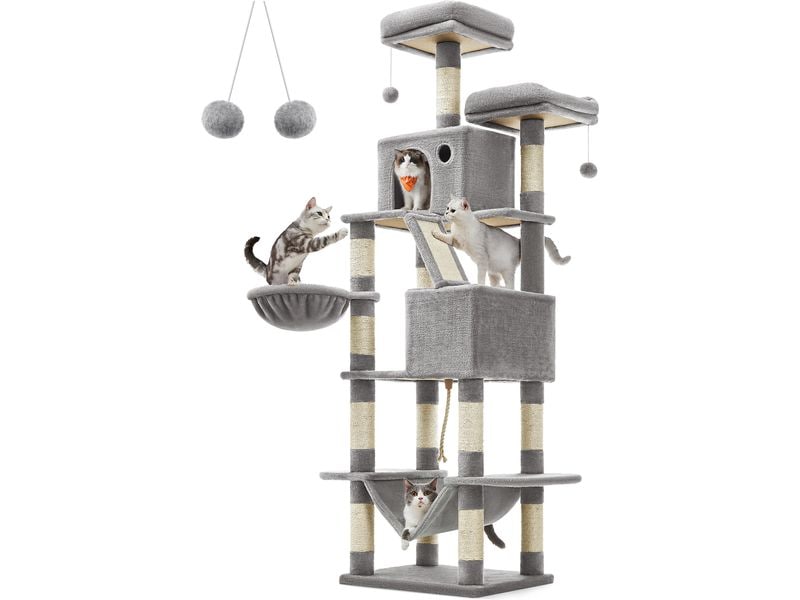 Feandrea Kratzbaum XXL 206 cm, Grau/Beige Kuscheliges Katzenhaus