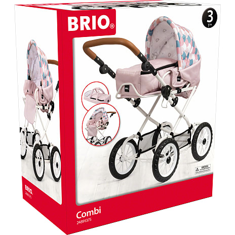 BRIO Kombi dukkevogn, dråbemønster, pink