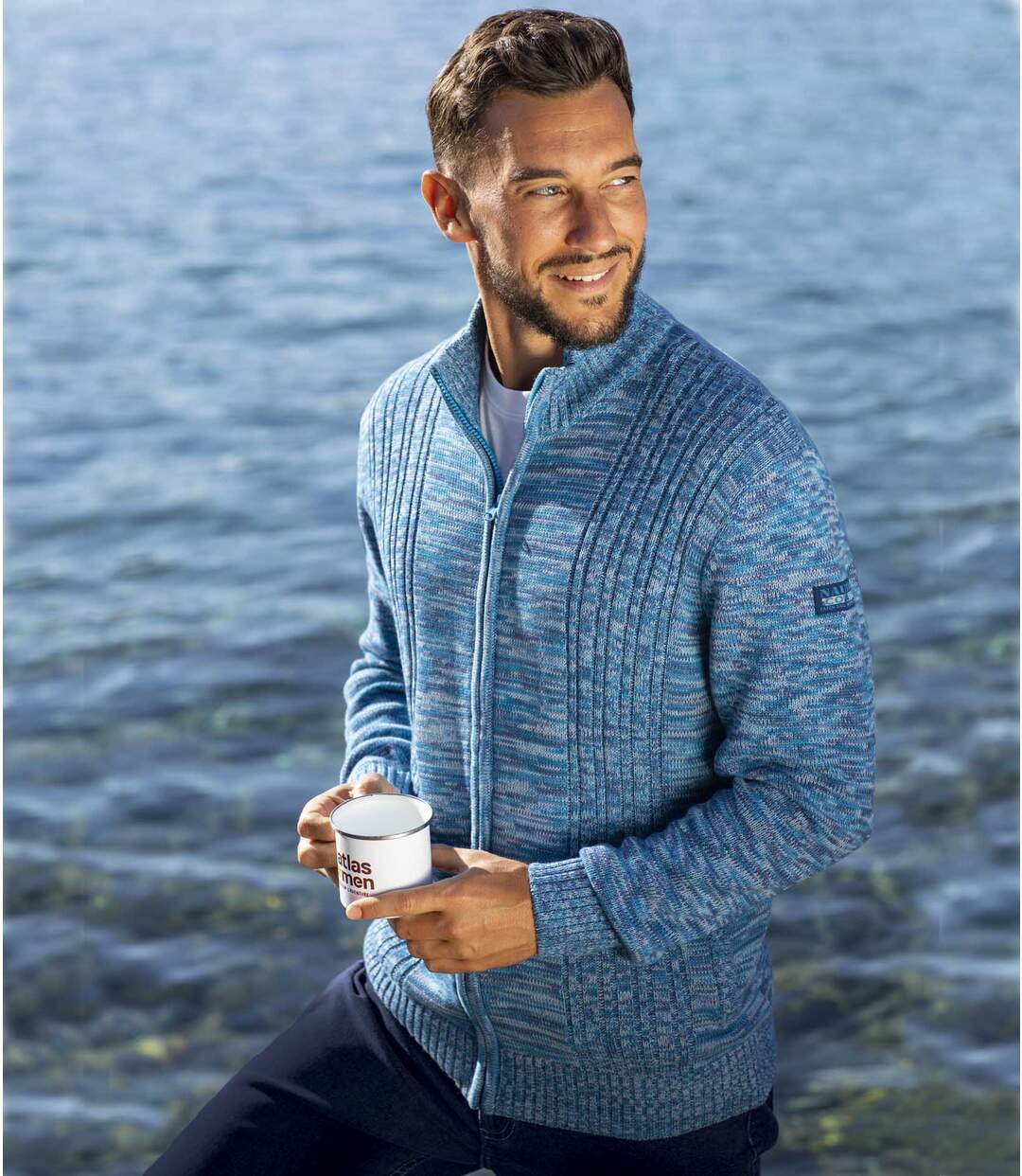 Gilet Tricot Zippé Grand Bleu
