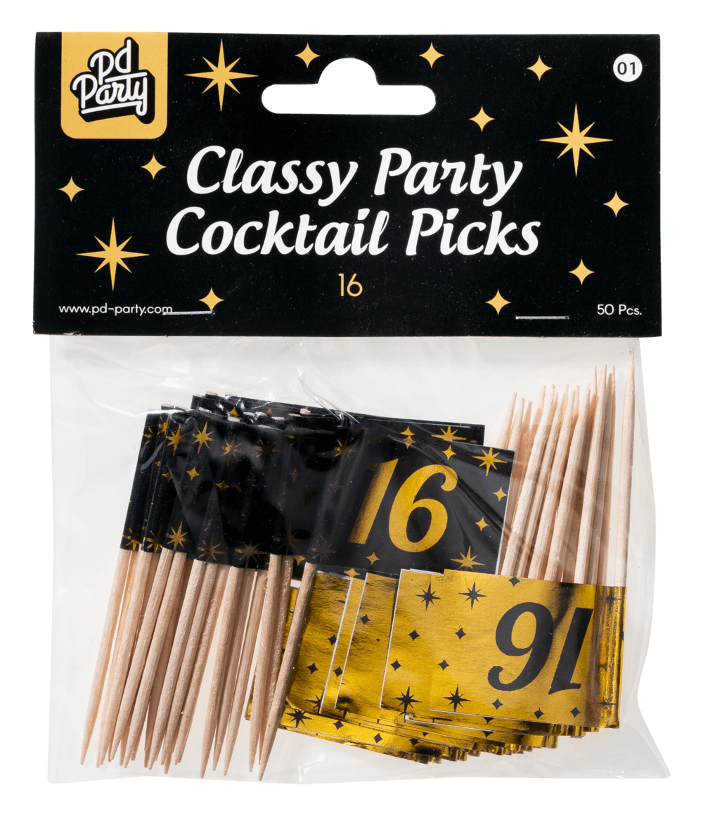 Cocktailprikkers 16 Jaar 6,5cm 50st