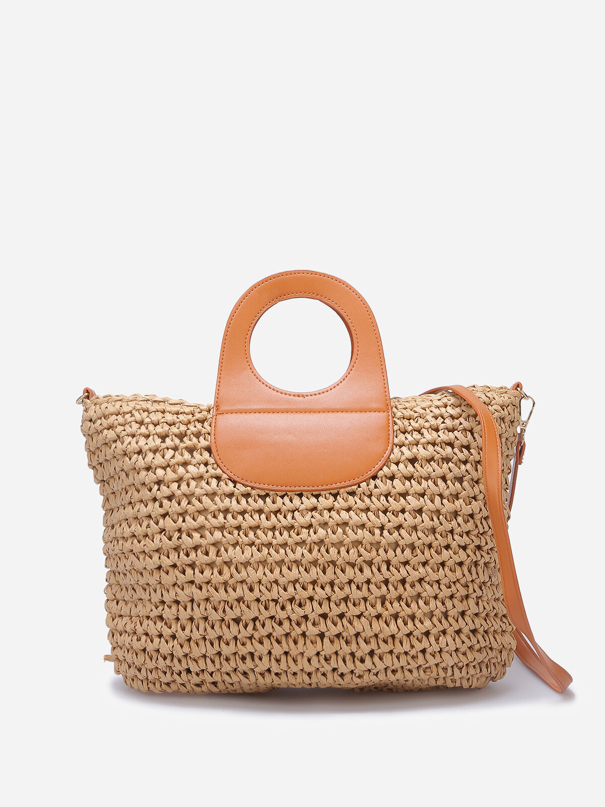 Panier en raphia avec anses simili- Taupe