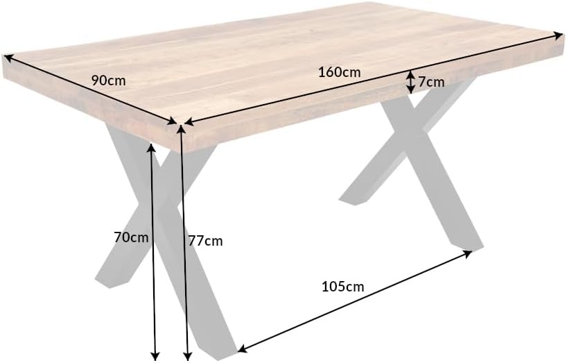 Riess Ambiente Massiver Esstisch Iron Craft 160cm Mangoholz Industrial Design mit X-Beinen Konferenztisch Tisch
