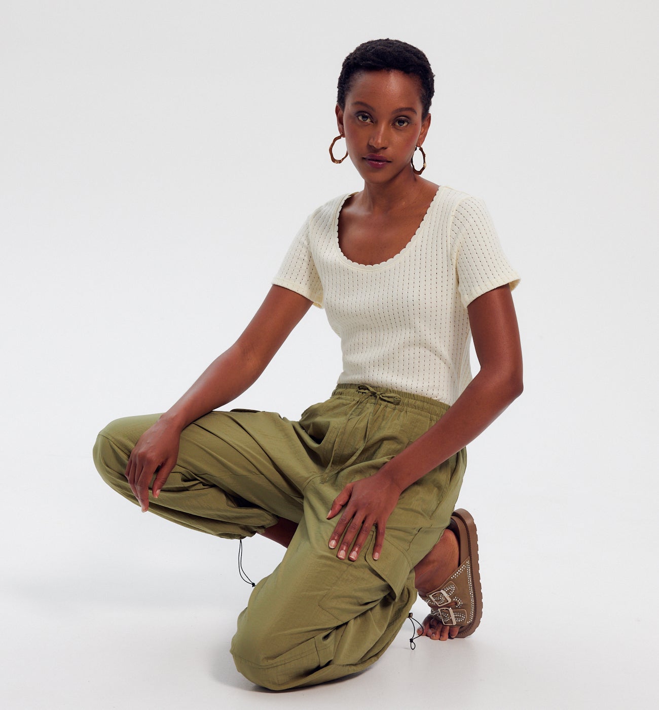 T-shirt en maille pointelle - Ecru