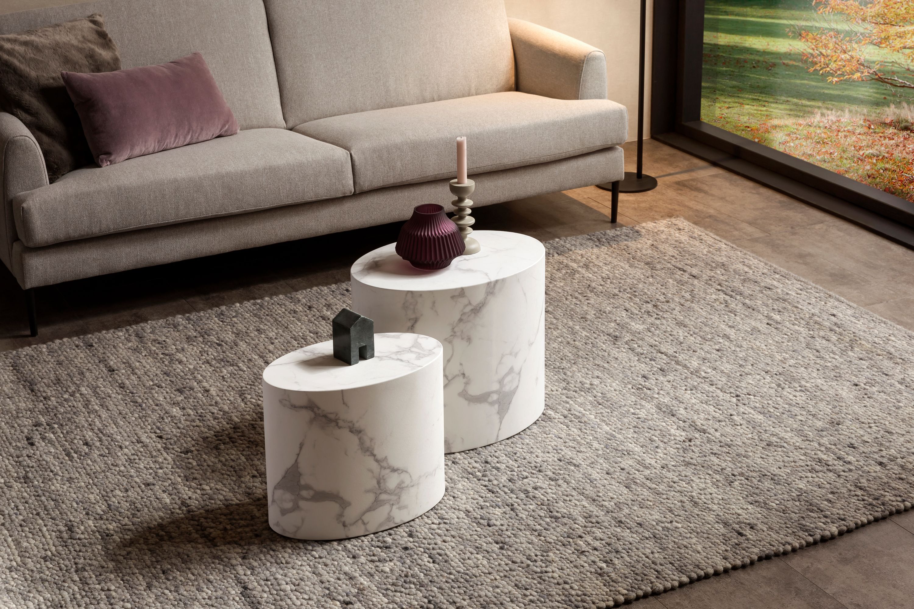2er Set Couchtisch weiss Marmor Optik Beistelltisch Wohnzimmer Tisch Sofatisch