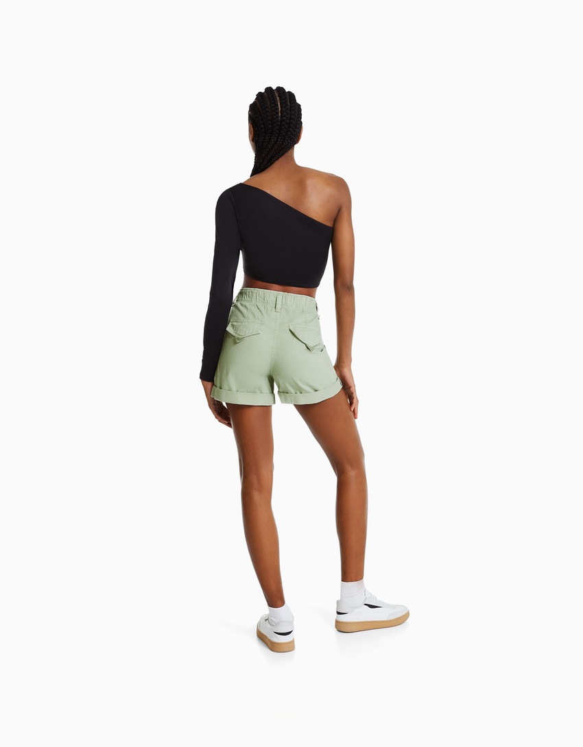 Bermudas de algodão estilo paperbag