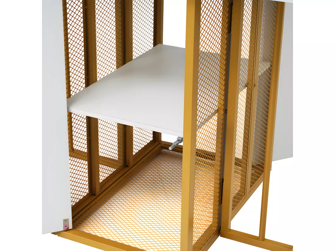 Table à manger pliante rétractable polyvalente avec étagères de rangement - Panneaux de particules - Blancs & Doré