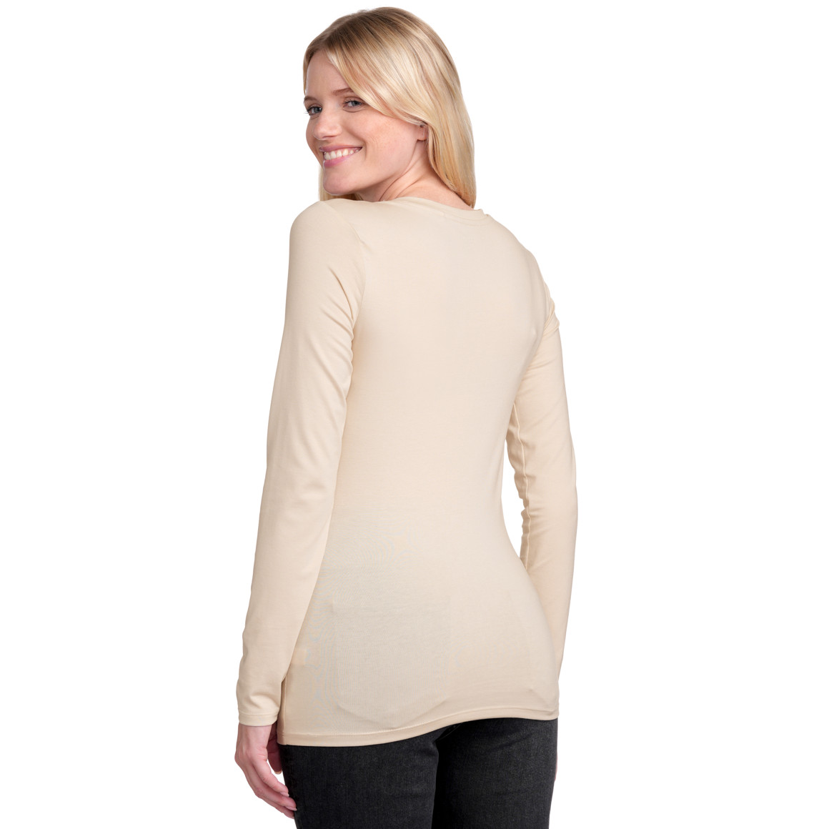 Gina Benotti Damen Langarmshirt im Basic-Look beige