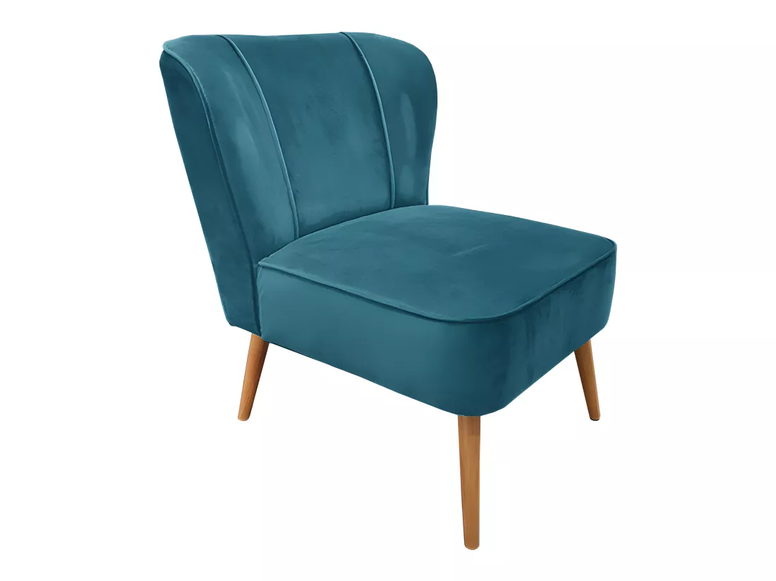 Petit fauteuil bas en velours bleu style crapaud - KARLA