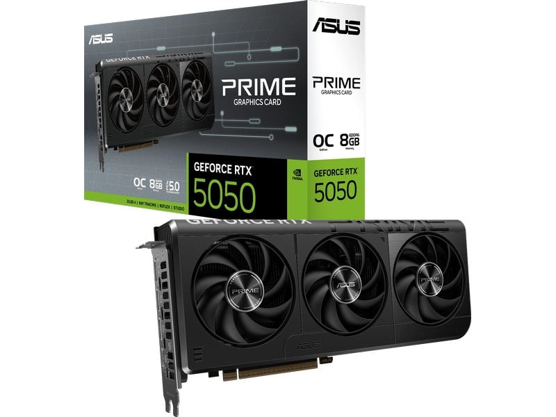 ASUS Grafikkarte Prime GeForce RTX 5050 O8G GDDR6 Zuverlässige Mid-Range-GPU mit 8 GB GDDR6 und effizienter Lüfterkühlung