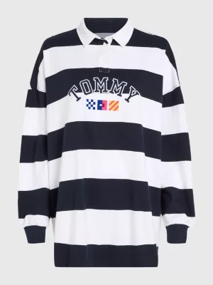 Camisa de rugby oversized com listras de arquivo