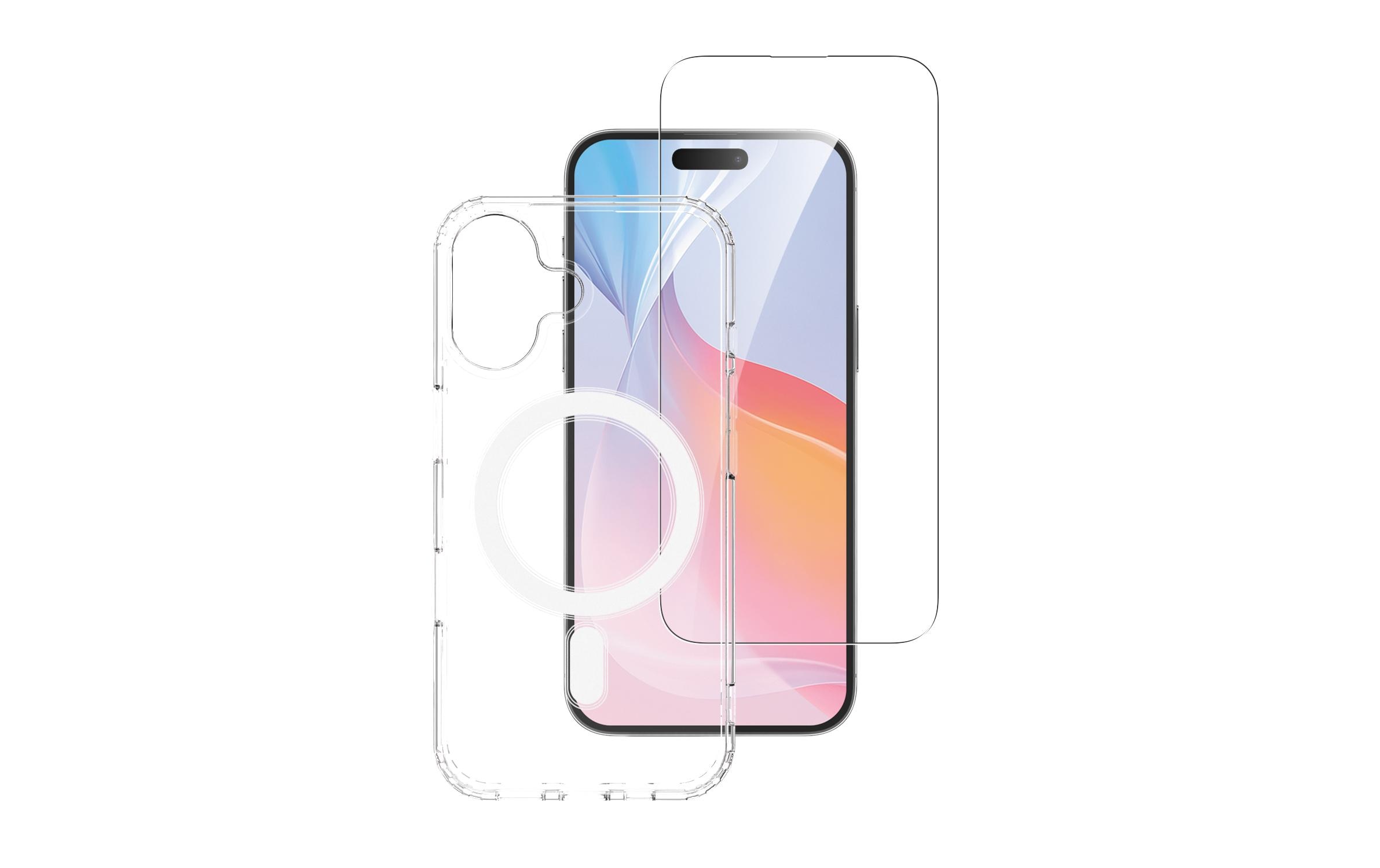 360° Premium Set iPhone 16Set aus Displayschutzfolie und hochfester Schutzhülle für das iPhone 16