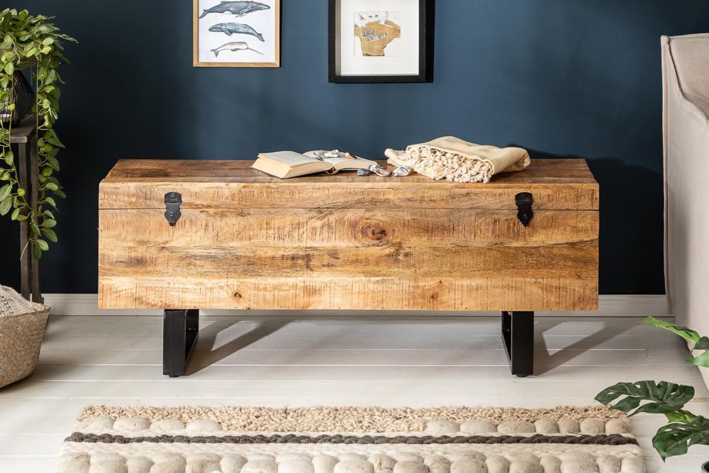 invicta INTERIOR Industrial Truhenbank Factory LOFT 115cm Mangoholz Natur Sitzbank mit Stauraum Holzbank Truhe