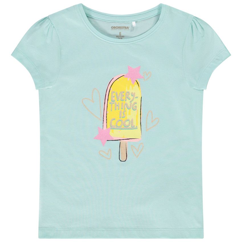 T-shirt manches courtes en jersey avec print fantaisie pour fille - Bleu