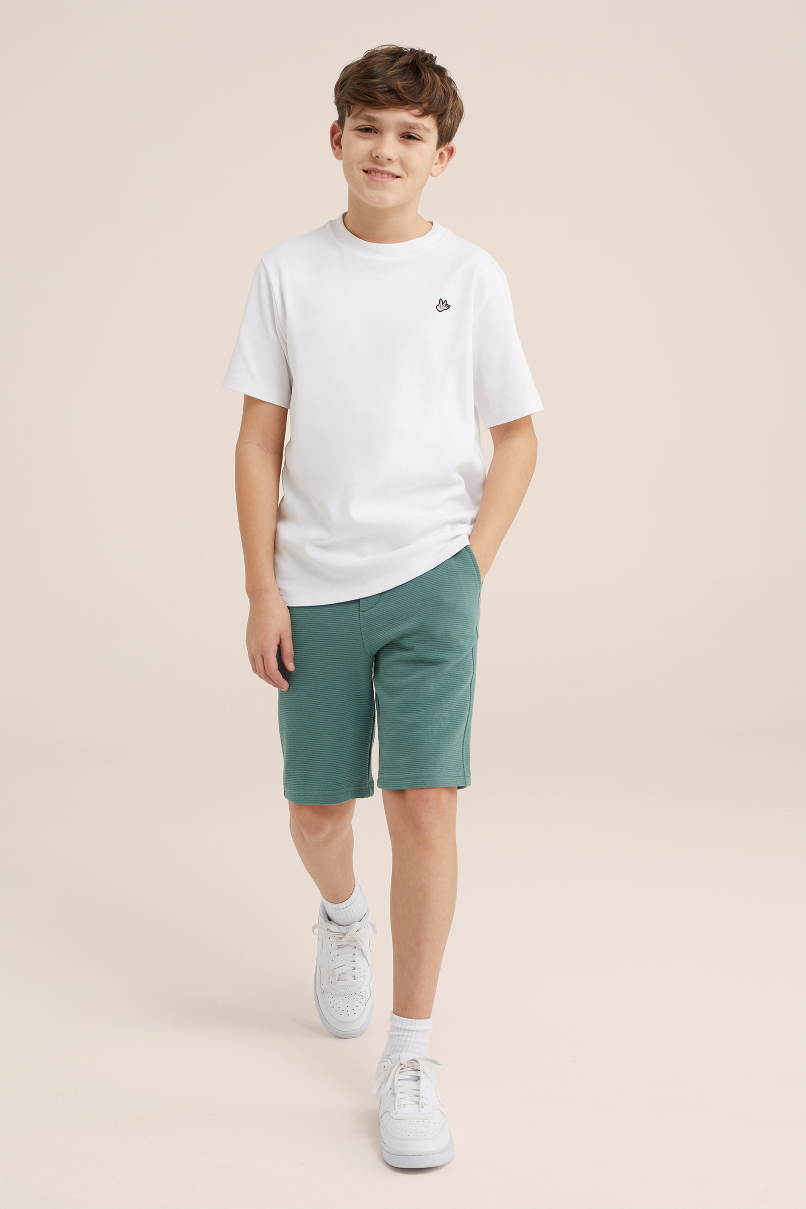 Jongens joggingshort van ribstof WE Fashion Zeegroen
