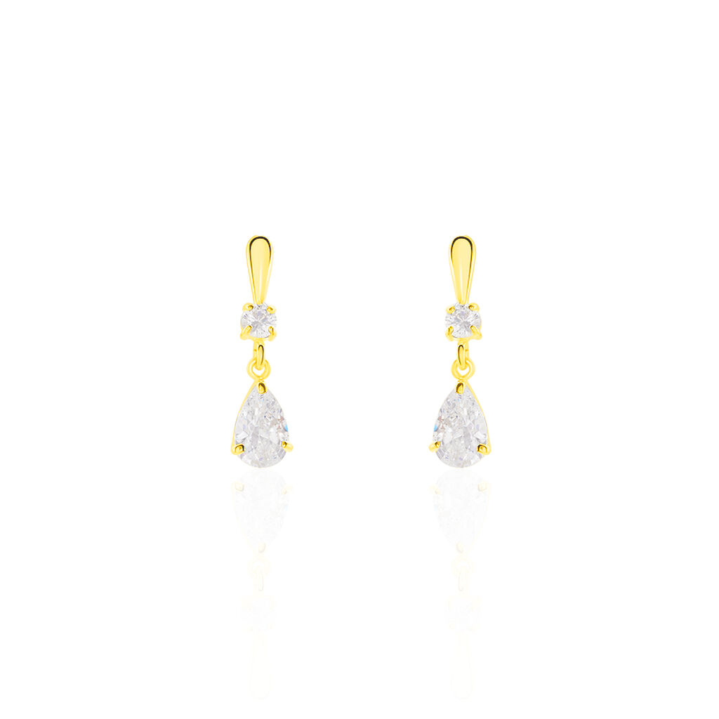 Boucles D'oreilles Pendantes Goutte Or Jaune Oxyde De Zirconium