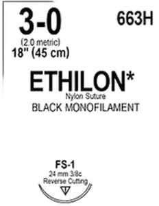 ETHILON I 45cm schwarz 3-0 FS-1, 36 Stück