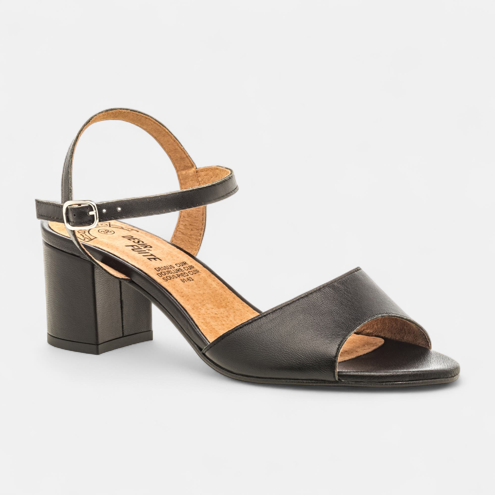Nu-pieds à talon Femme en cuir noir