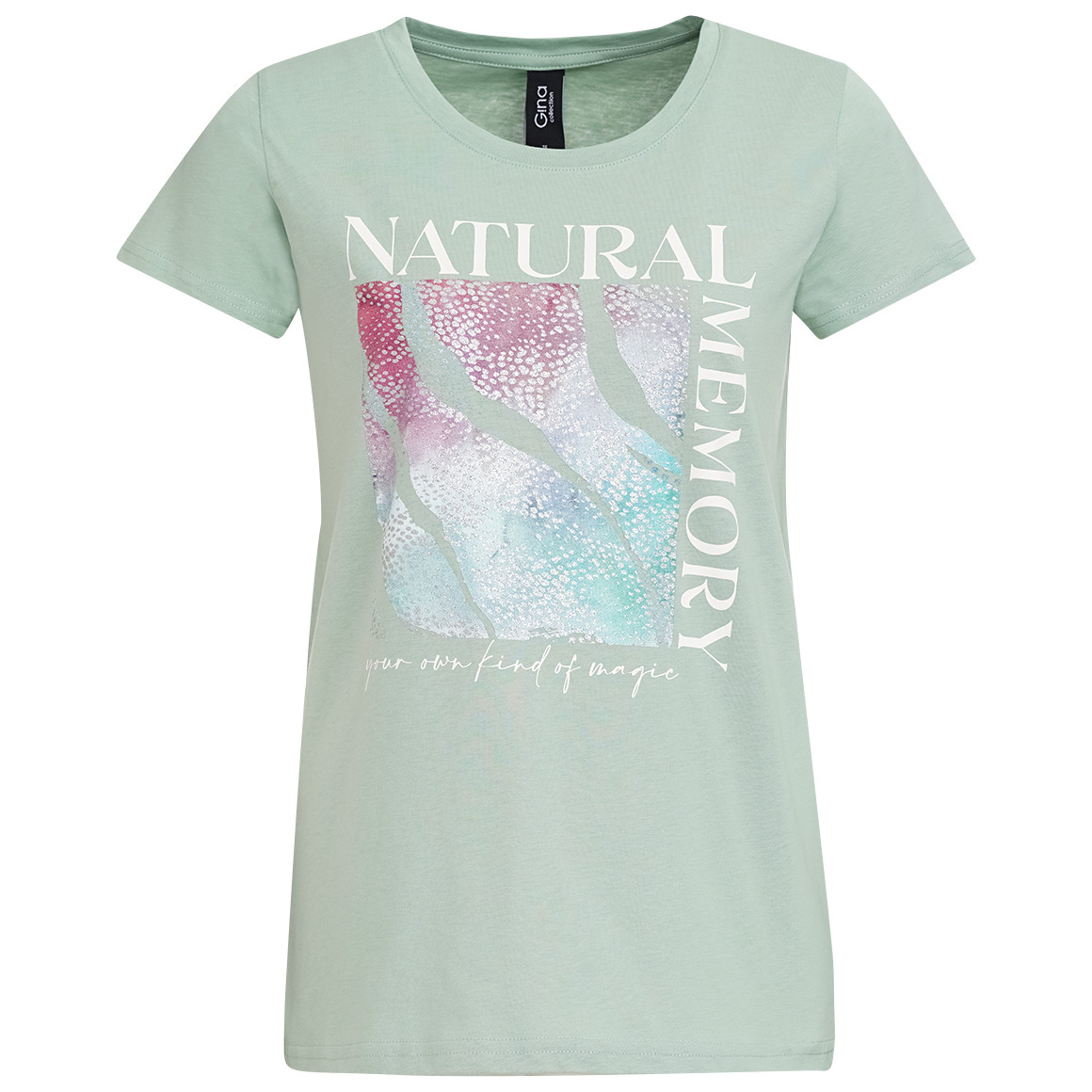 Gina Collection Damen T-Shirt mit Glitzer-Print salbei