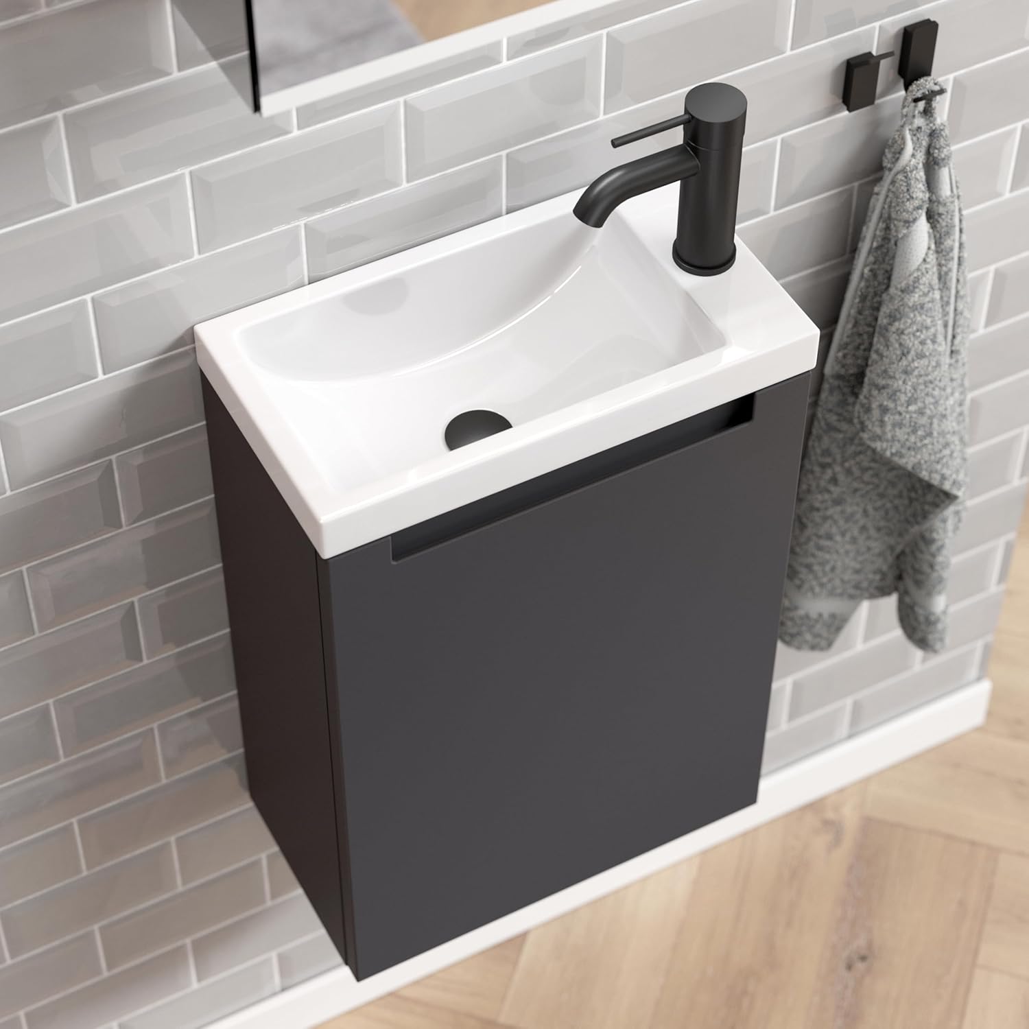 Premium Handwaschbecken mit Unterschrank 40 cm anthrazit matt lackiert