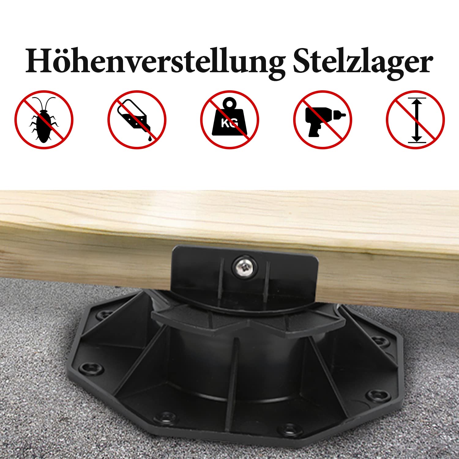 Stelzlager Terrassenlager, 50 Stück Höhenverstellbar 60-140mm Stellfüße Terrassenlager, Plattenlager Terrassenplatten für Terrassendielen Unterkonstruktion, WPC