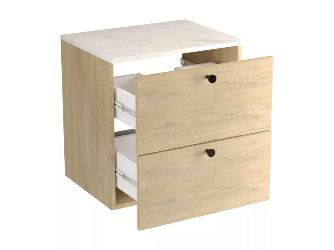 Meuble lavabo WENA, fronts lisses, Beti, 60x60x47 cm, Chêne de Crémone/Marbre Bianco
