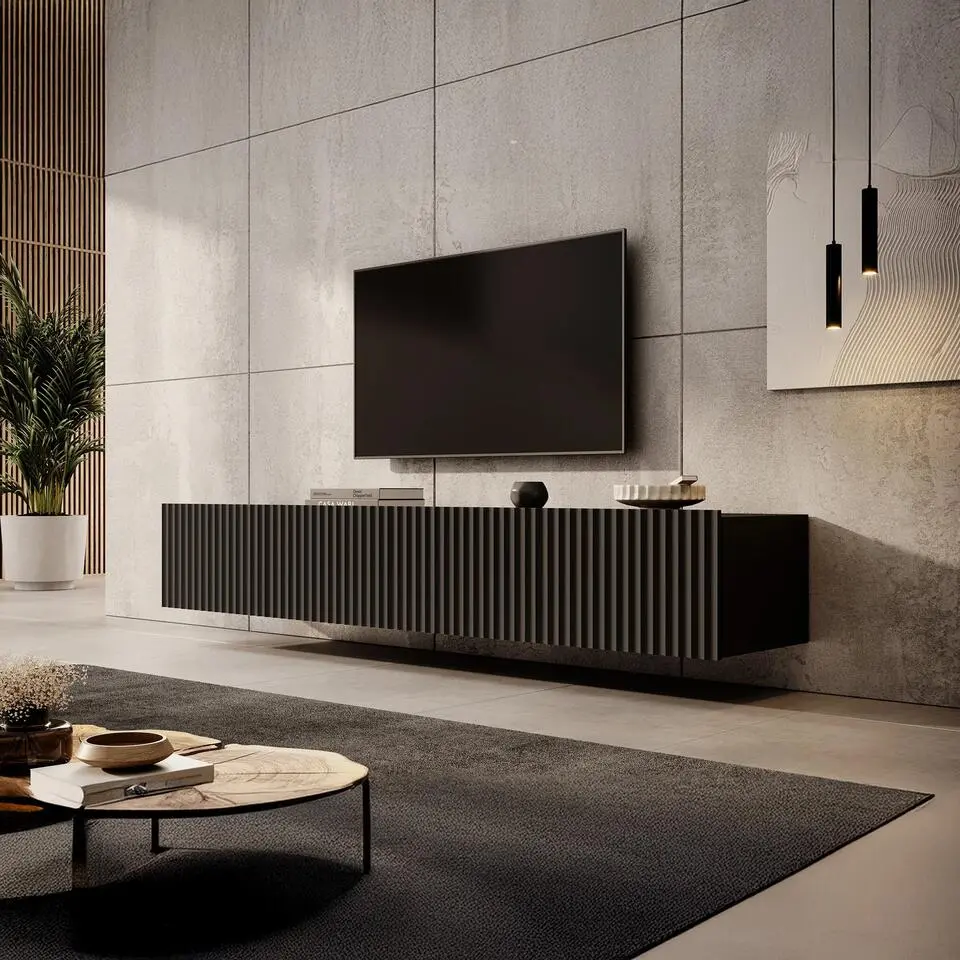 Meubella - TV-Meubel Pepinos - Mat zwart - 200 cm