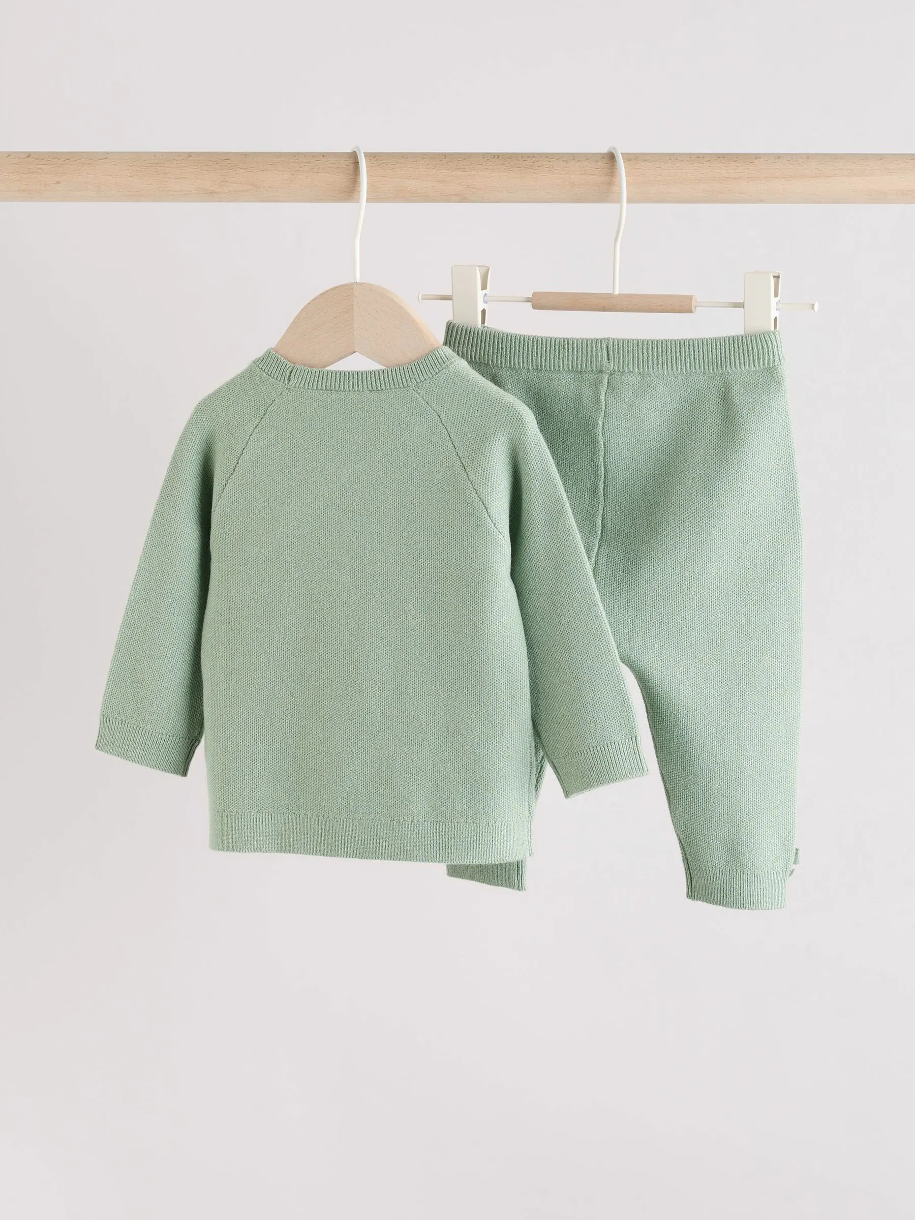 Grijs-groen - 2 -delige babyset met gebreide wikkelstrui en legging (0mnd-2jr)