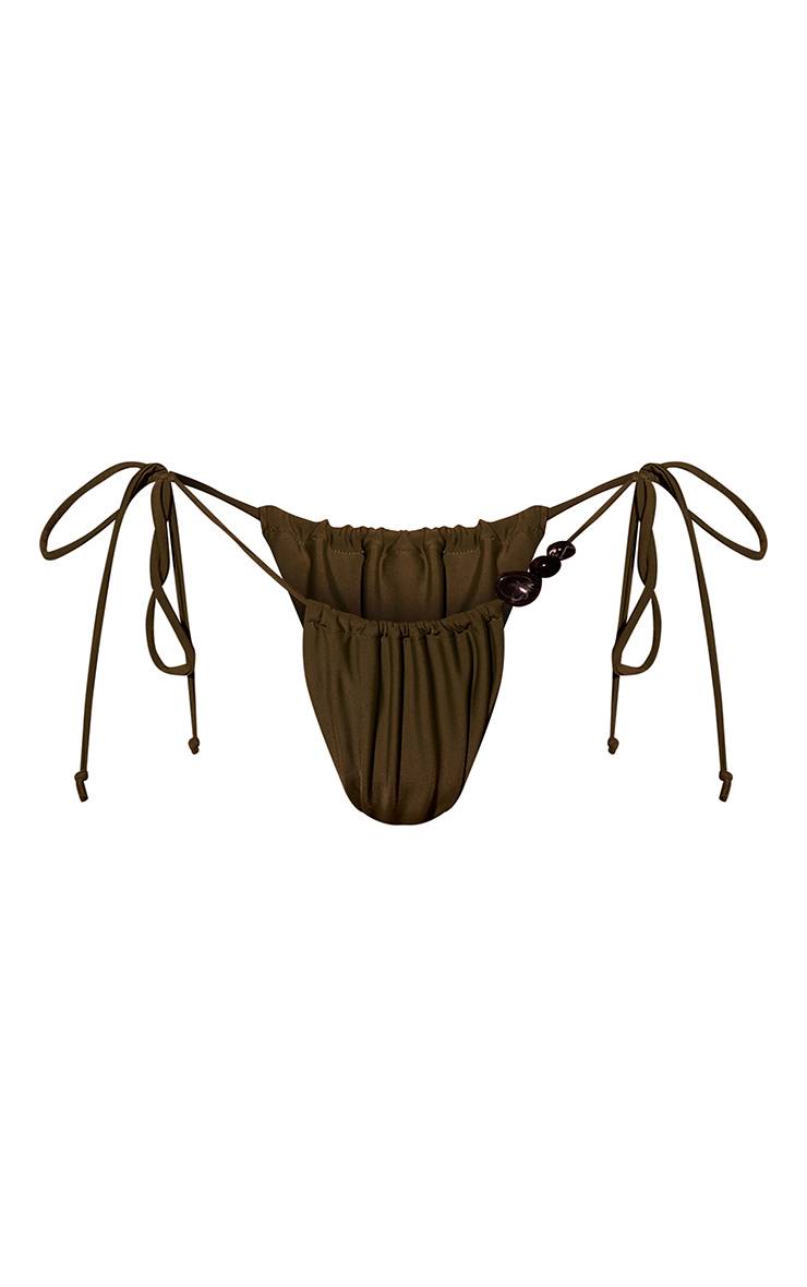 Vert Foncé Bas De Bikini À Liens Latéraux Avec Perles Décoratives