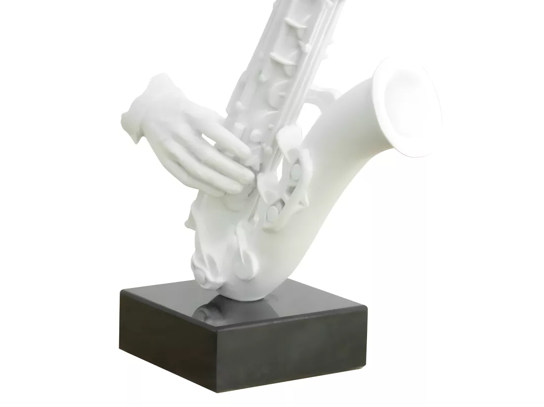 Statue visage saxophoniste avec saxophone blanc H62 cm - SONG