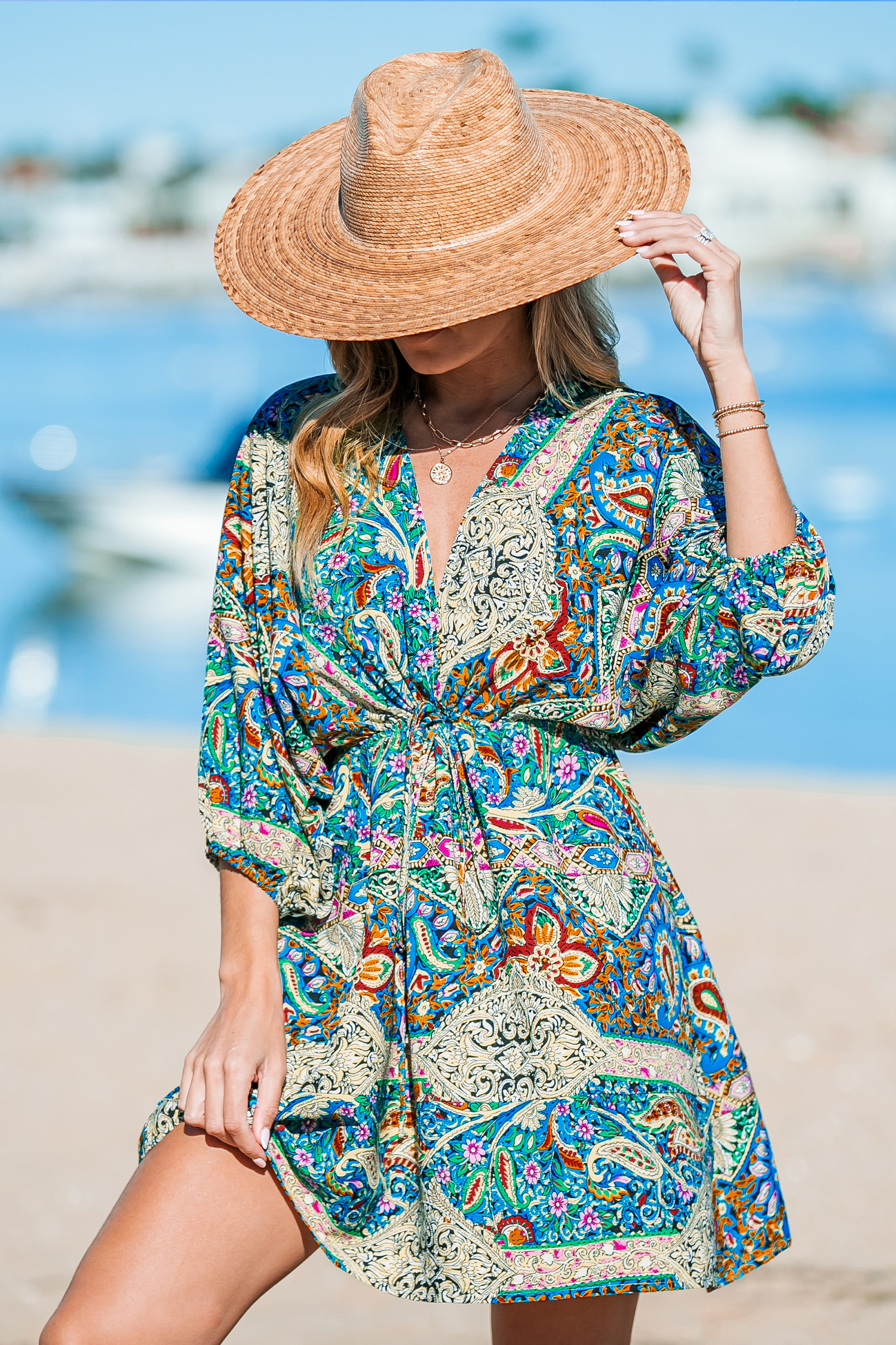 Robe mini à col surplis paisley