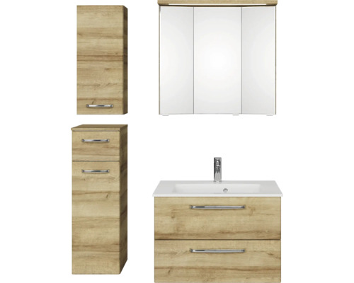 Pelipal Kumba badkamermeubelset (B x H x D): 107 x 200 x 50 cm, frontkleur: Riviera eiken, 5-delige set inclusief witte mineraalstenen wastafel, badmeubel en wandkast (99.770121474)