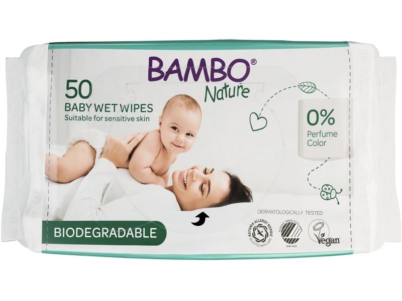 Bambo Nature Feuchttücher ohne Plastik 50 Stück Für eine sanfte Reinigung von Babys