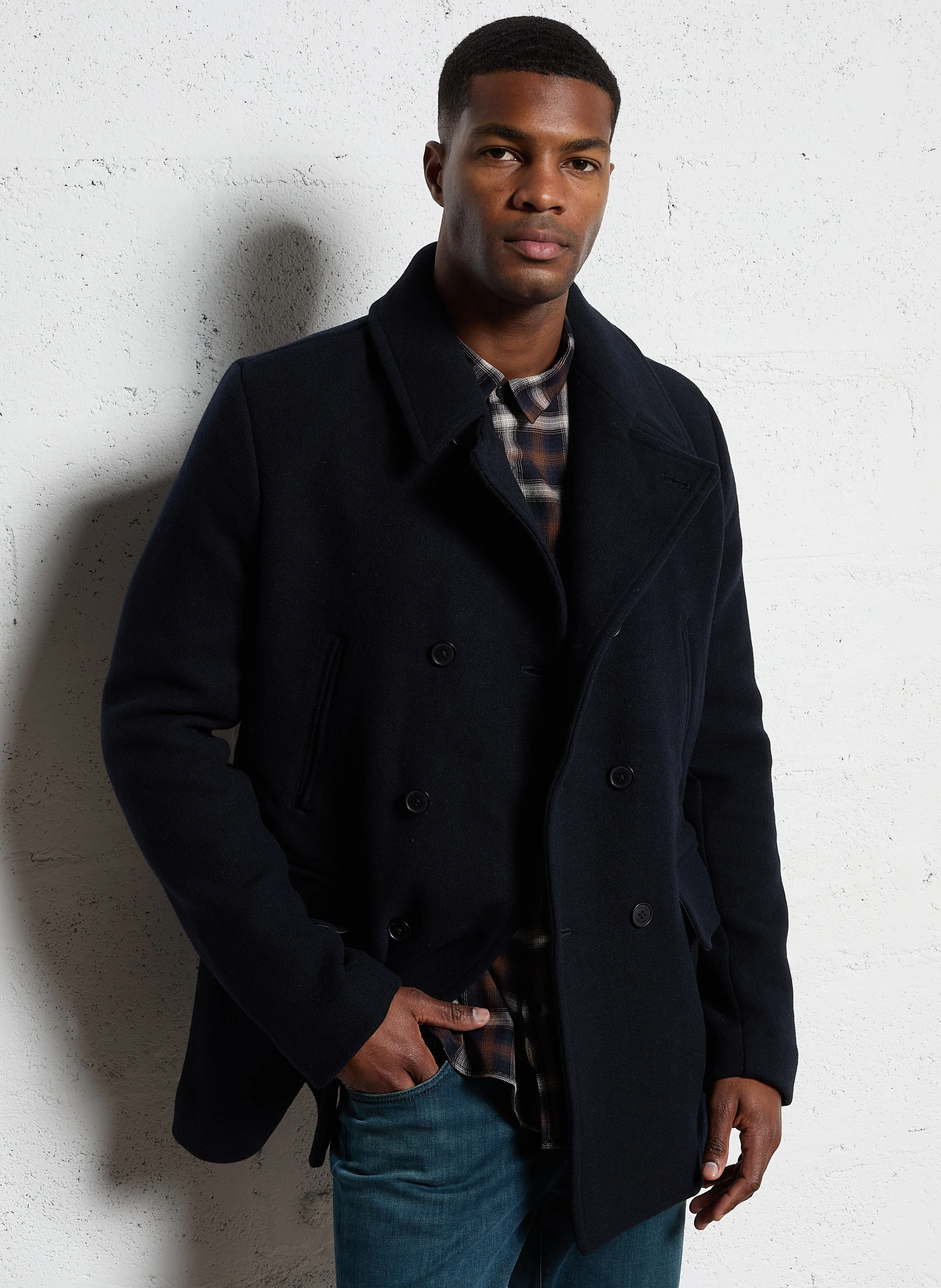 Manteau droit en laine mélangée | Bleu