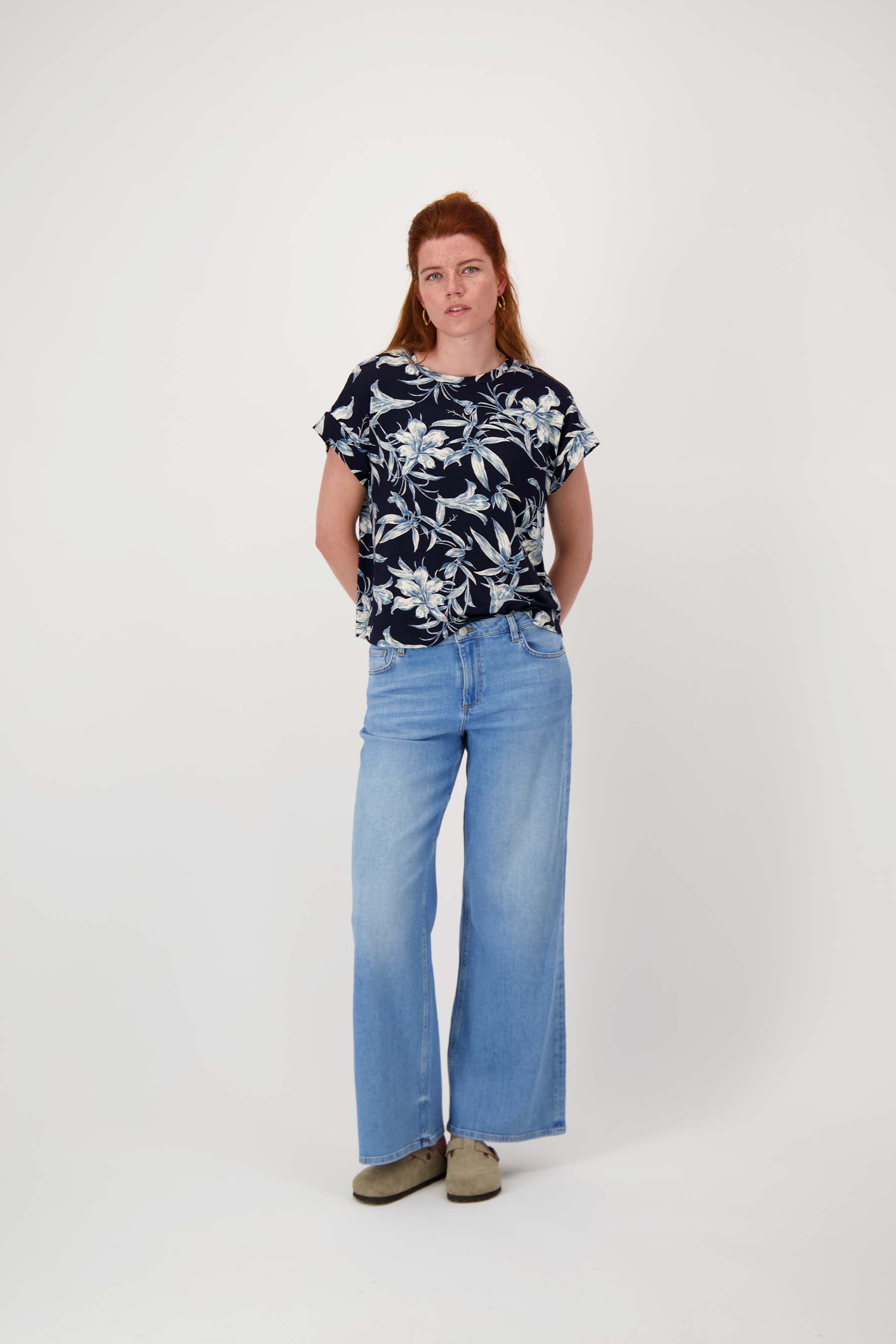 jersey top met bloemprint
