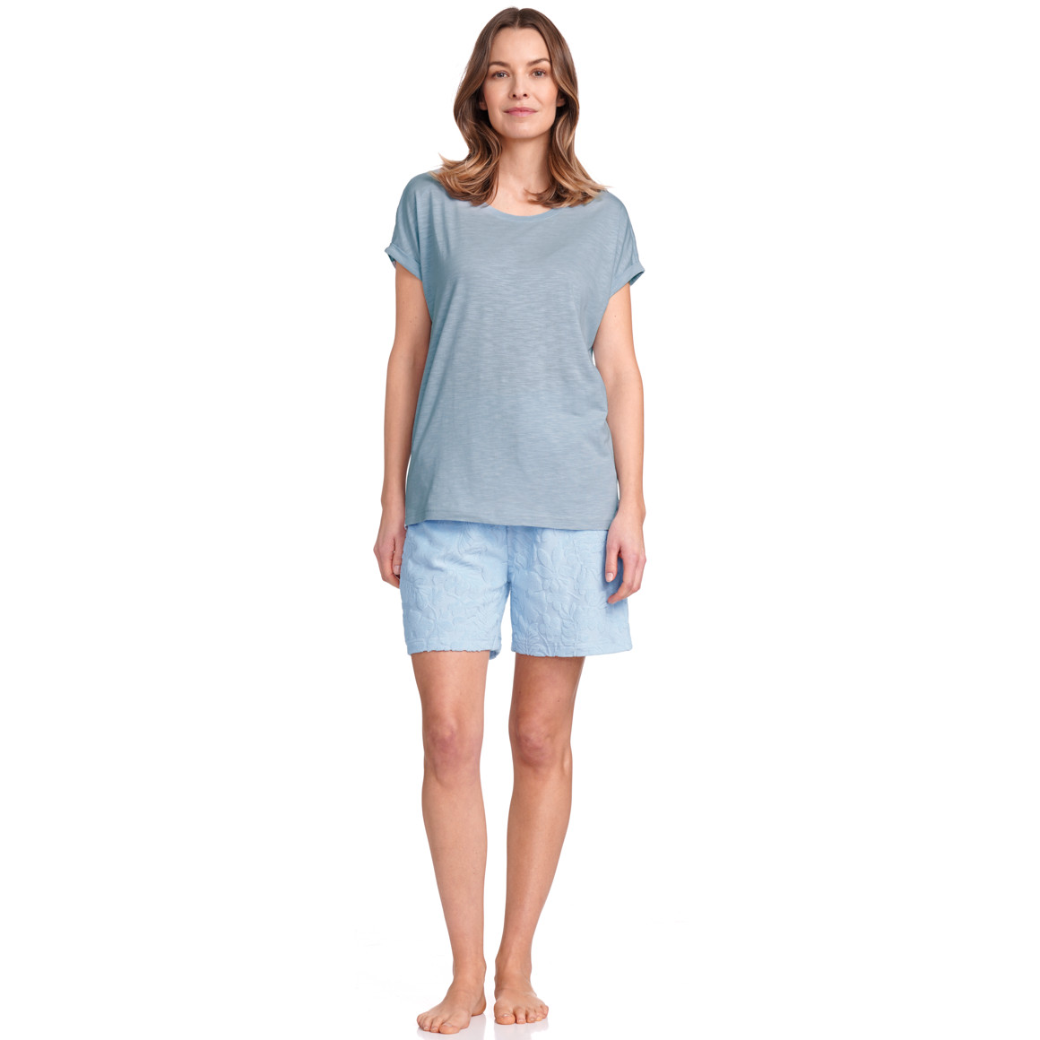 Gina Benotti Damen T-Shirt aus Flammgarn hellblau