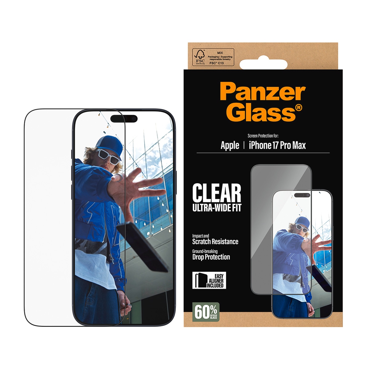 CARE by PanzerGlass Displayschutzglas »Ultra-Wide Fit Screen Protector« für Apple iPhone 17 Pro Max Displayschutzfolie, Schutzfolie, Bildschirmschutz, kratz- & stossfest