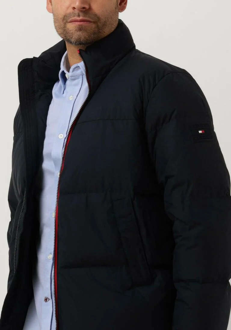 TOMMY HILFIGER donkerblauwe tommy hilfiger gewatteerde jas hilfiger down stand collar jkt