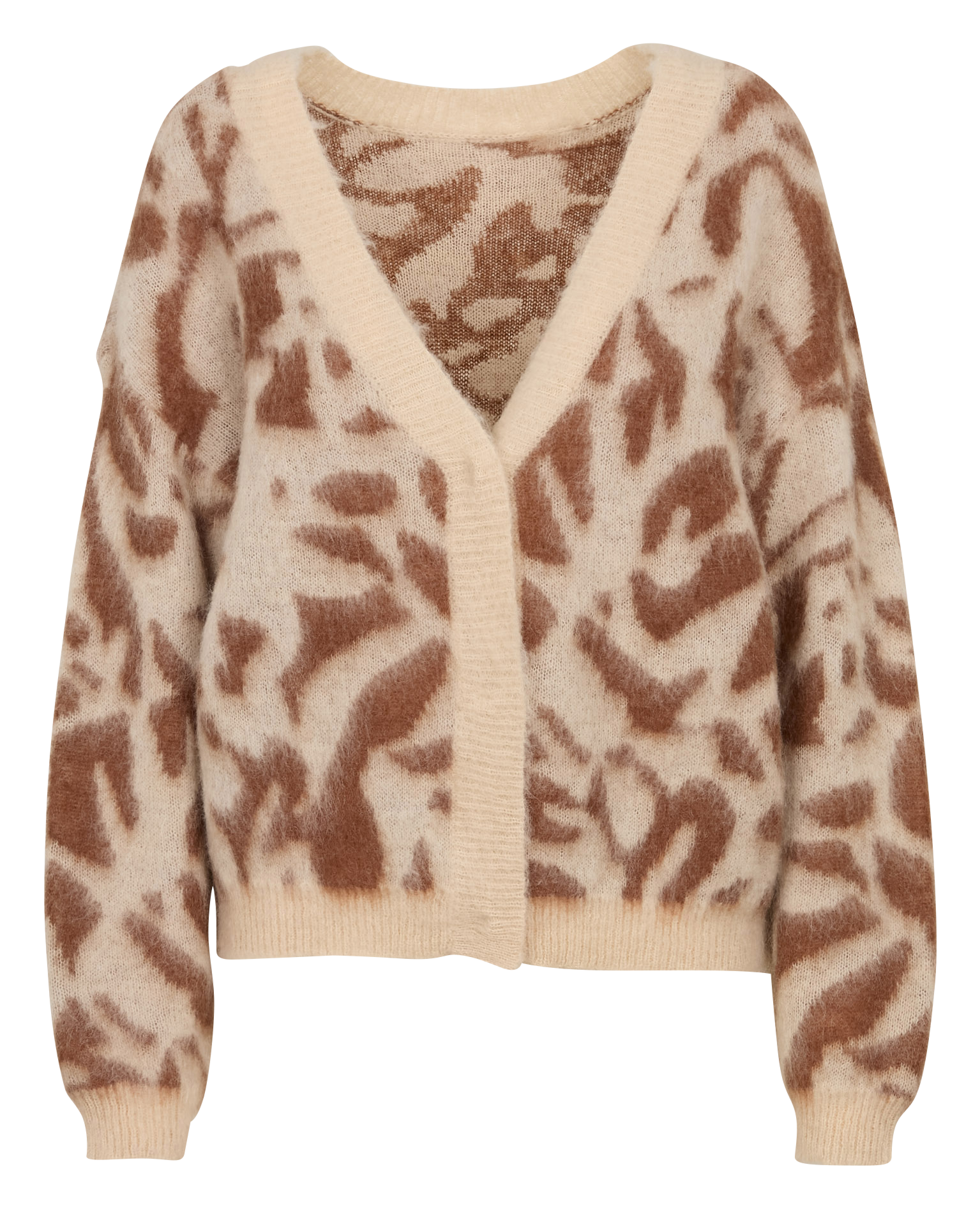 TAMAR - Gilet col V léopard en maille duveteuse | Beige
