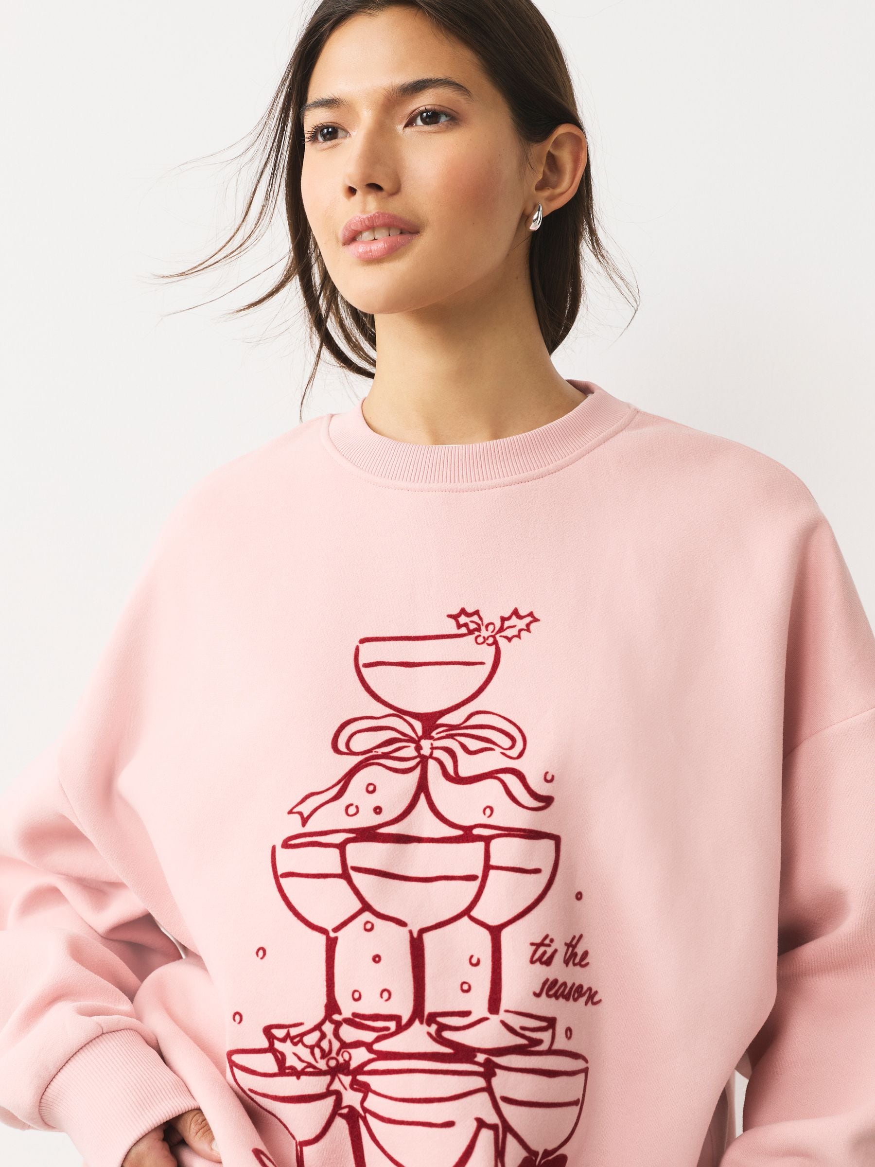 Roze - Seizoensgebonden Kerstmis Grafisch Champagneboom Longsleevee Crewneck Sweatshirt