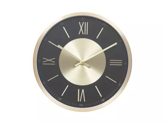 Pendule murale en aluminium doré et verre D 30.4 cm