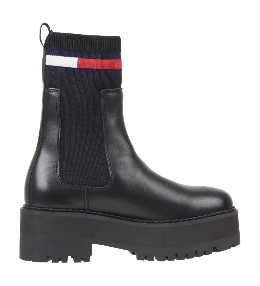 Botas Chelsea Tommy Jeans pretas de couro com plataforma - Salto de 6 cm -