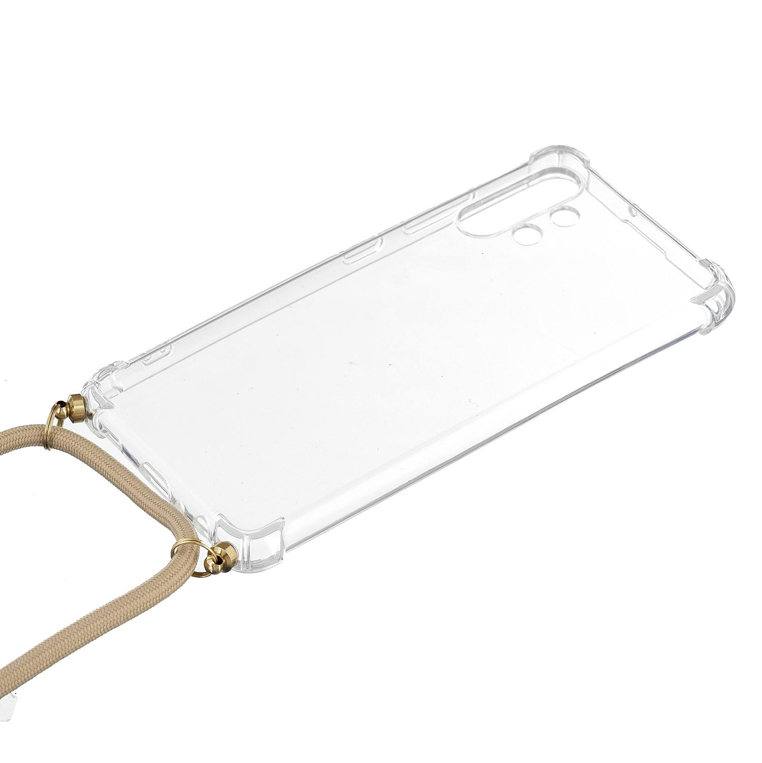 Samsung Galaxy A32 (4G) Necklace Gummi Hülle Air Cushion Fallschutz   Handykette (150cm) - Beige / Gold