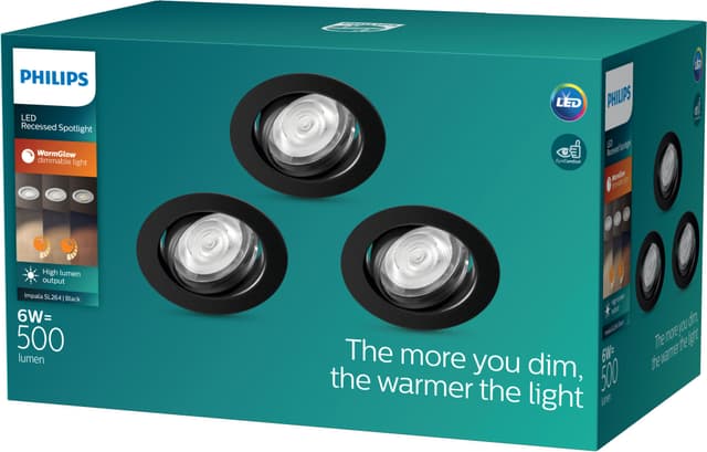 Philips Impala Ceiling spotlys 6W 3-pak (sort)