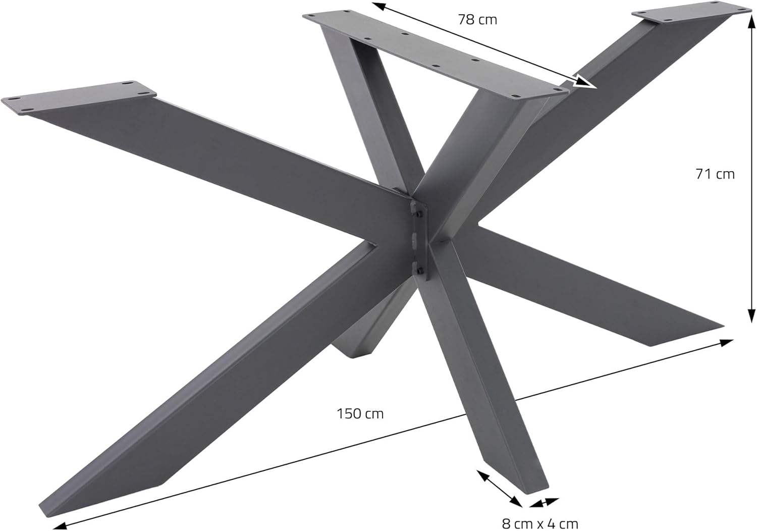 ML-Design Tischgestell Spider 78x71x150 cm, Anthrazit, Kreuzgestell Kreuz X-Design Tischfüße Möbelfüße, Schwerlast Tischkufen Stahl, Metall Tischbeine, DIY Esstisch, Industriedesign, einfache Montage