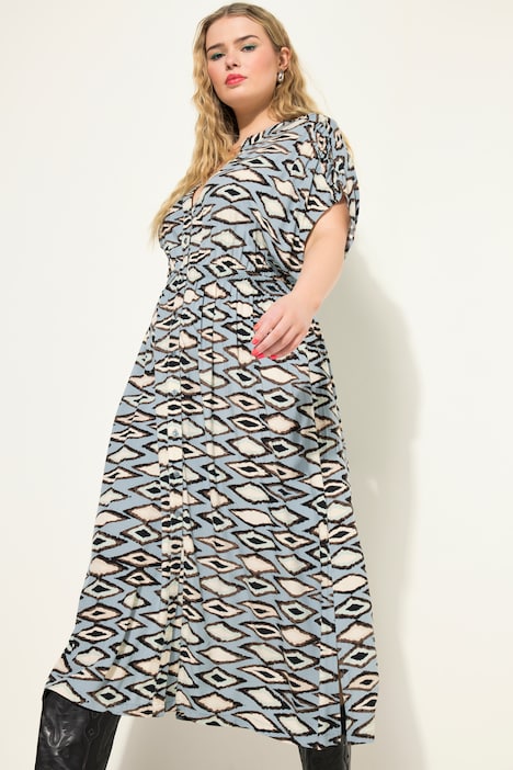 Maxikleid, A-Line, grafischer Print, Halbarm