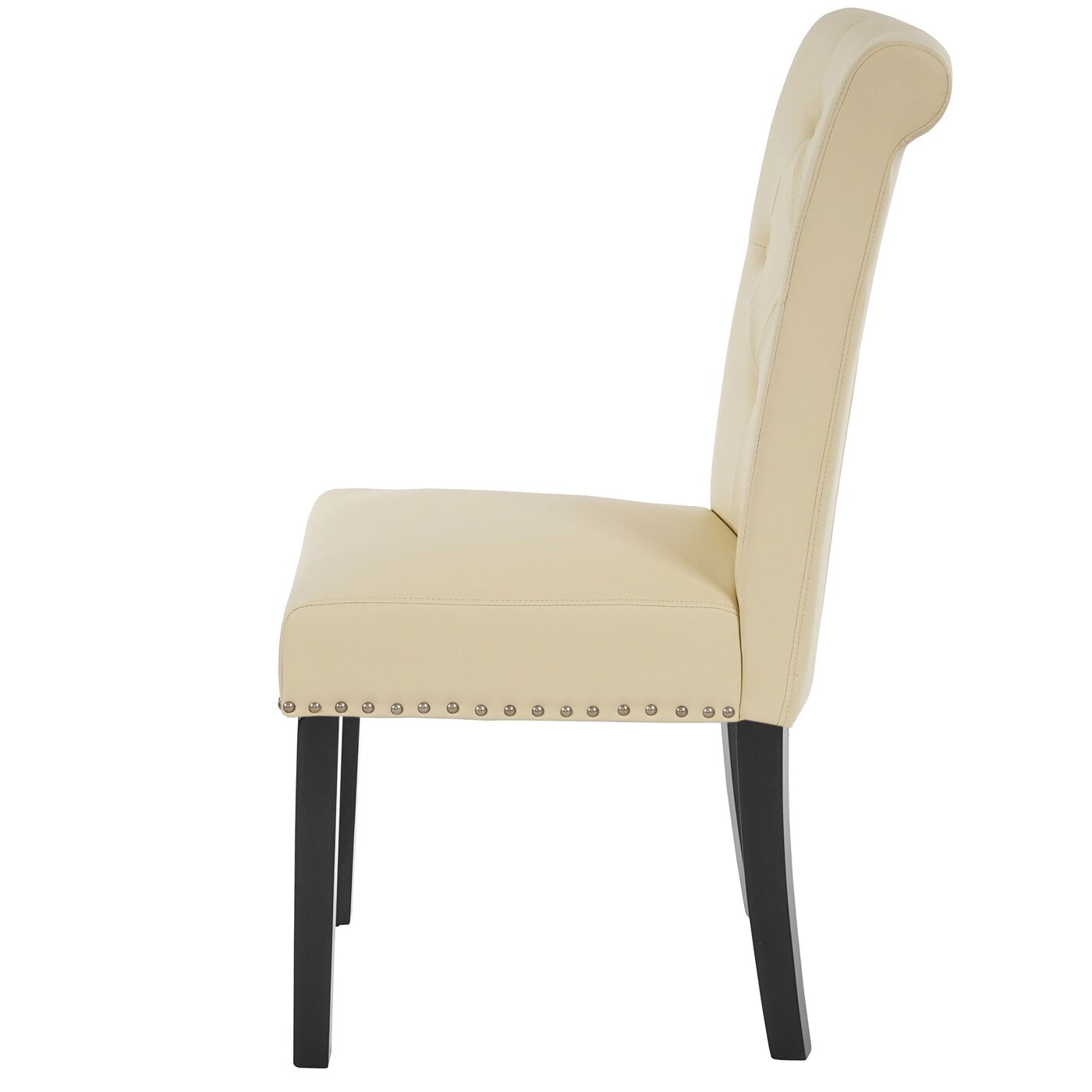 6er-Set Esszimmerstuhl Chesterfield Edinburgh II, Stuhl Küchenstuhl, Nieten ~ Kunstleder, creme, dunkle Beine